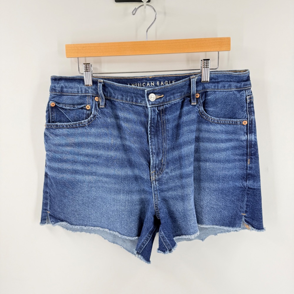 American Eagle Denim Shorts Blue 14 Strigid Cutoff High Rise‎ Jean Shorts